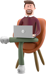 Illustration homme assis sur une chaise avec un ordinateur portable sur les genoux